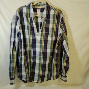 Levi's Men's Blue and Green Plaid Shirt